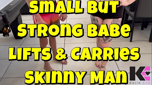 Small But Strong Babe Lifts & Carries Skinny Man