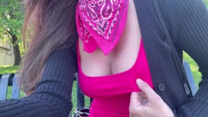 Take a walk with braless Artemisia Love and some tits flashing at the park